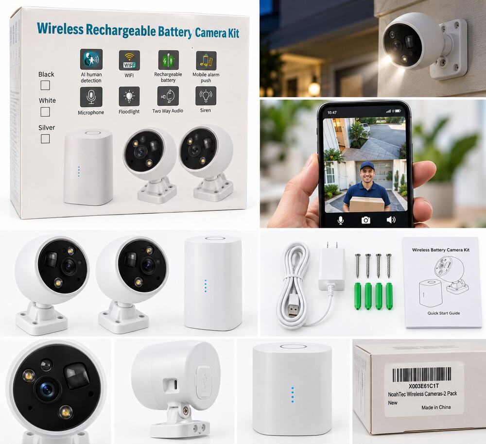 NoahTec Wireless Rechargeable Battery Camera Kit – 2 Pack